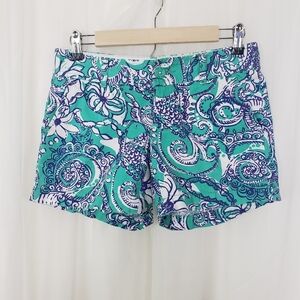 Lilly Pulitzer The Callahan Short 100% cotton teal blue white paisley size 2